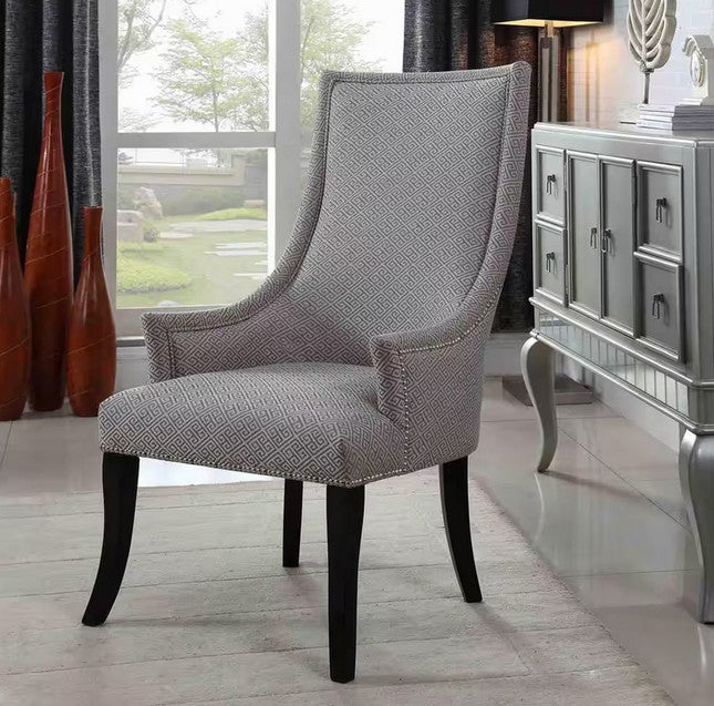 Best Master 619-Eliza Eliza taupe with light grey patterned fabric living room accent chair nail head trim accents