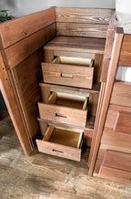 AM-BK601 Cleo rustic mahogany wood finish twin captains storage bed with stairs and drawers