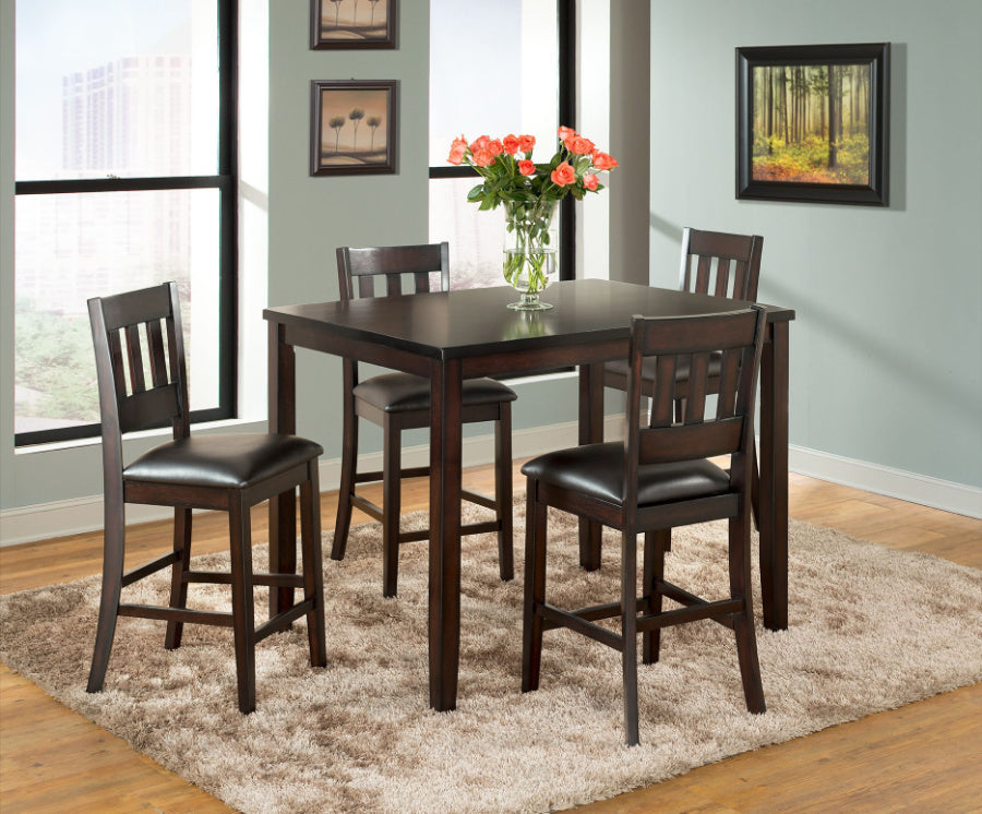 VH-525-5PC 5 pc Gracie oaks americano dark brown finish wood counter height dining table set