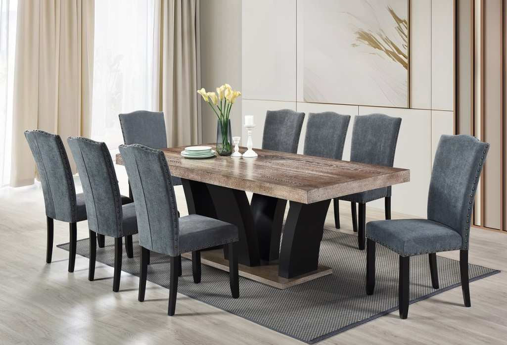 Aspen-9PC 9 pc Aspen two tone oak and black finish wood dining table set