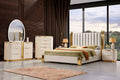 Mc Ferran Alliyah Cream Wood Finish Faux Leather Tufted Queen Bedroom Set – B2003-4PC-Q