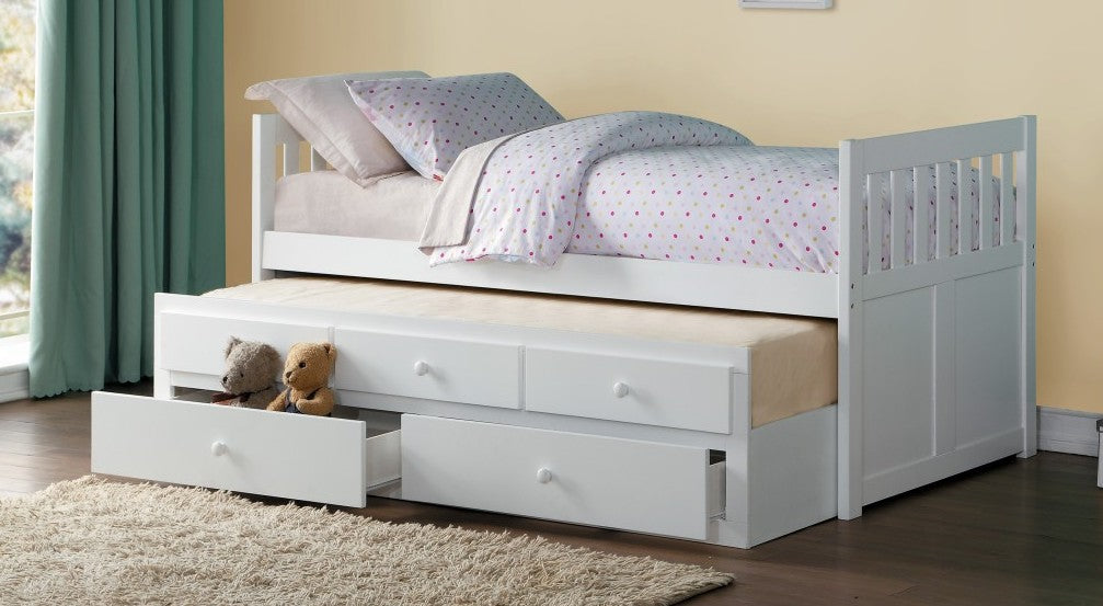 B2053PRW-1 Harriet bee riley captains mission style white finish wood twin size bed with storage trundle bed