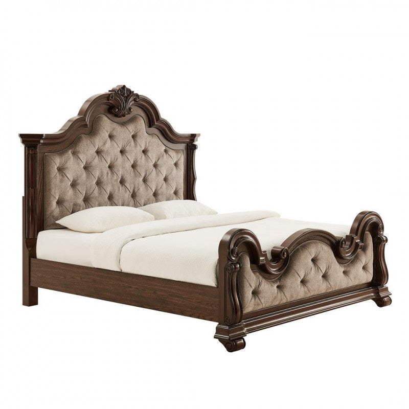 Best Master B5000-4PC 4 pc Marchelein traditional style fabric tufted cherry finish queen bedroom set