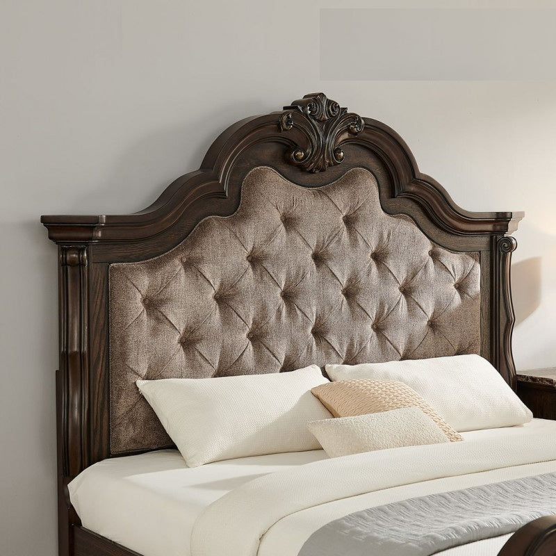 Best Master B5000-4PC 4 pc Marchelein traditional style fabric tufted cherry finish queen bedroom set