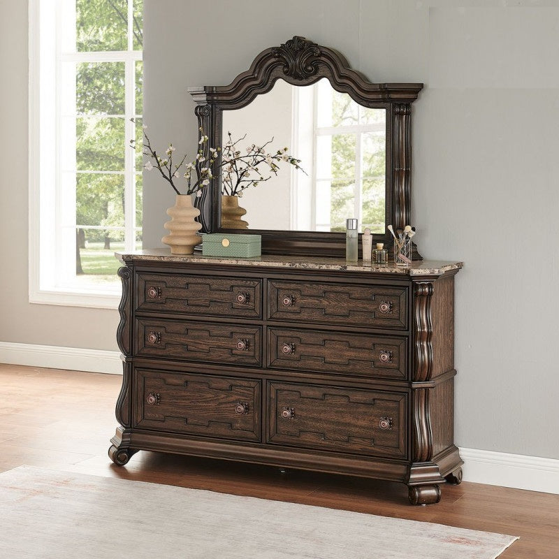 Best Master B5000-4PC 4 pc Marchelein traditional style fabric tufted cherry finish queen bedroom set