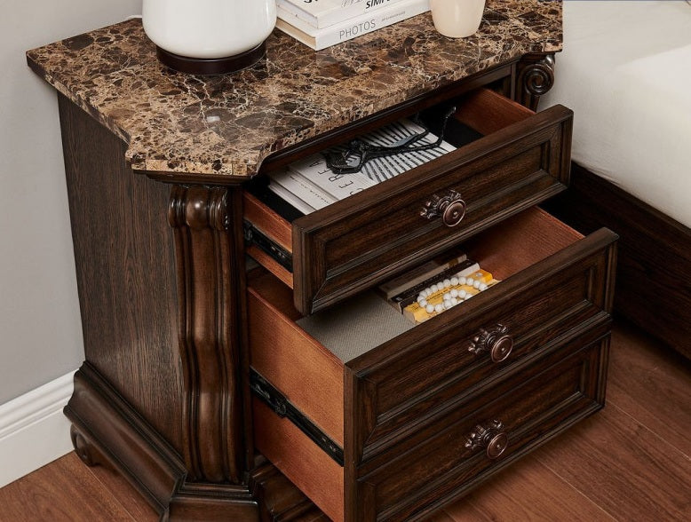 Best Master B5000-4PC 4 pc Marchelein traditional style fabric tufted cherry finish queen bedroom set