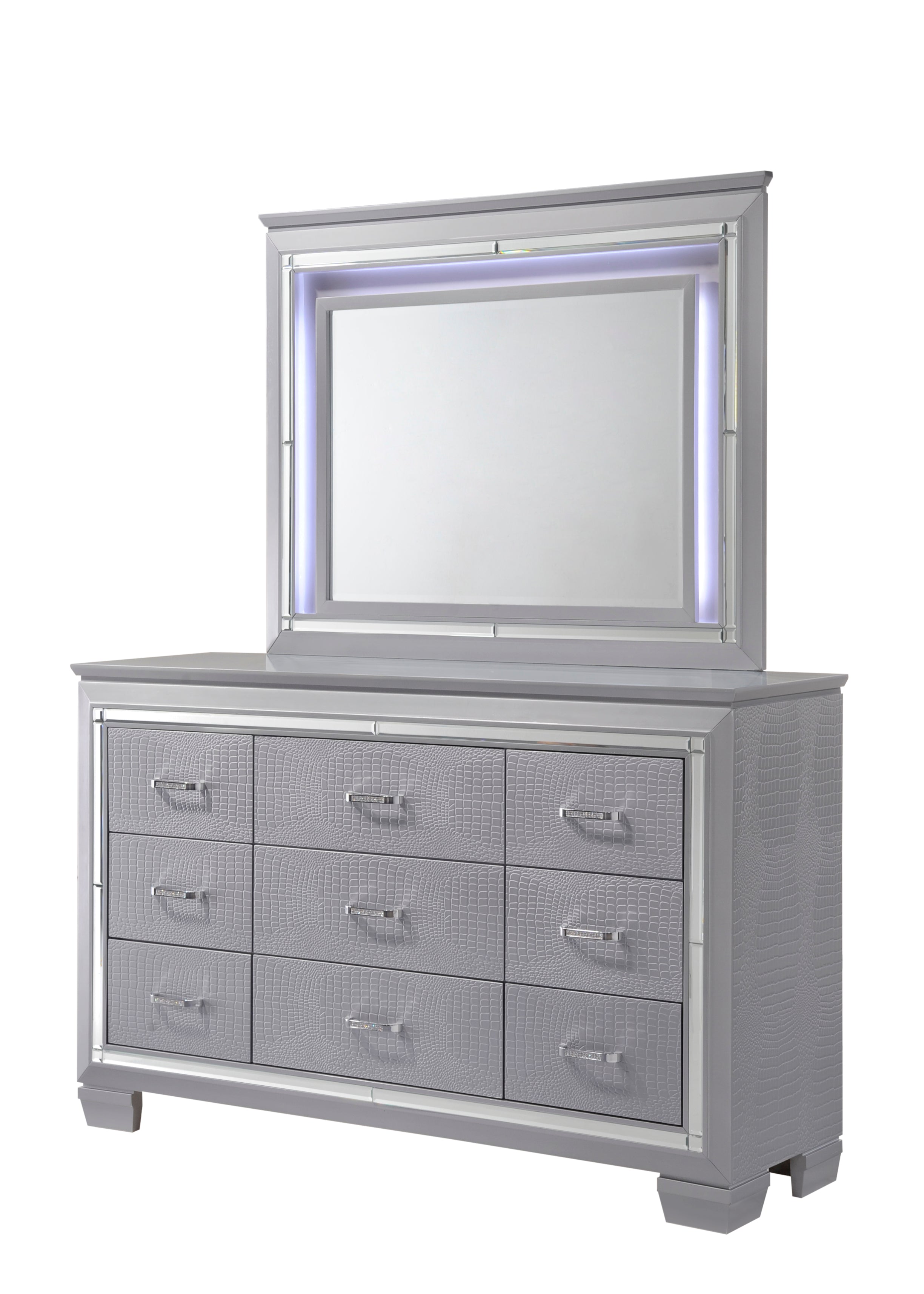 Lillian 4-Piece Metallic Wood Queen Bedroom Set with LED Accents – B7100
