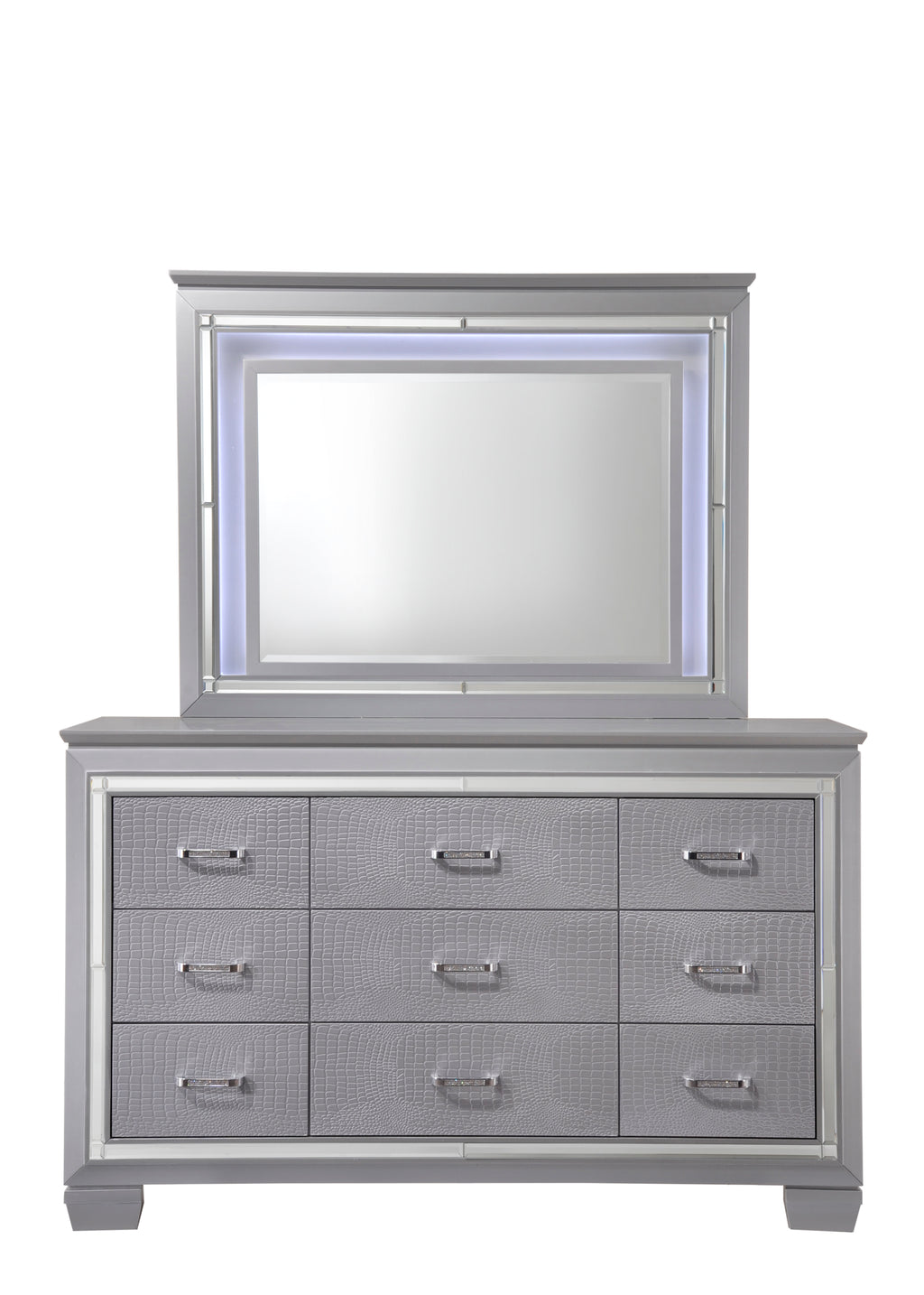 Lillian 4-Piece Metallic Wood Queen Bedroom Set with LED Accents – B7100
