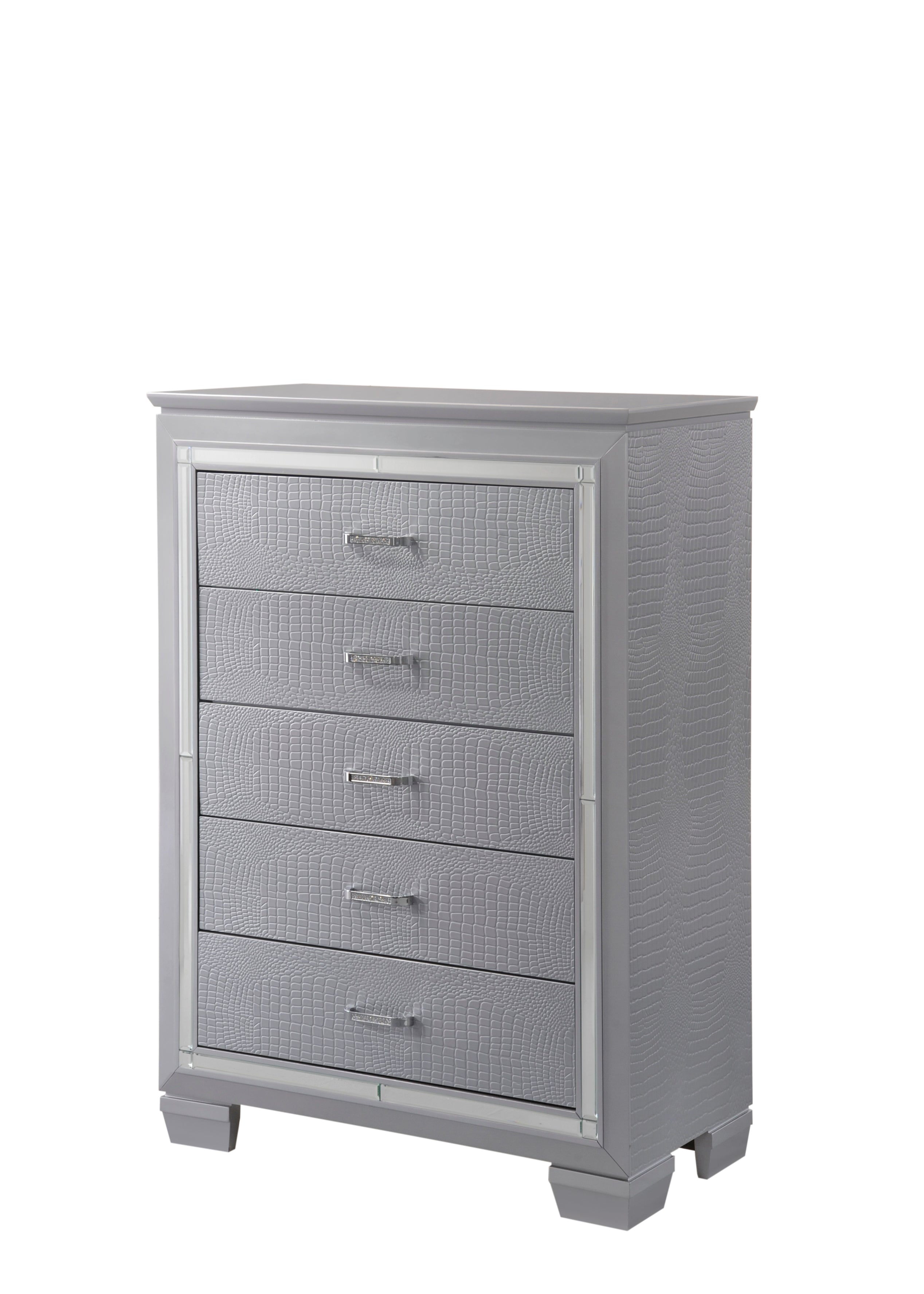 Lillian 4-Piece Metallic Wood Queen Bedroom Set with LED Accents – B7100