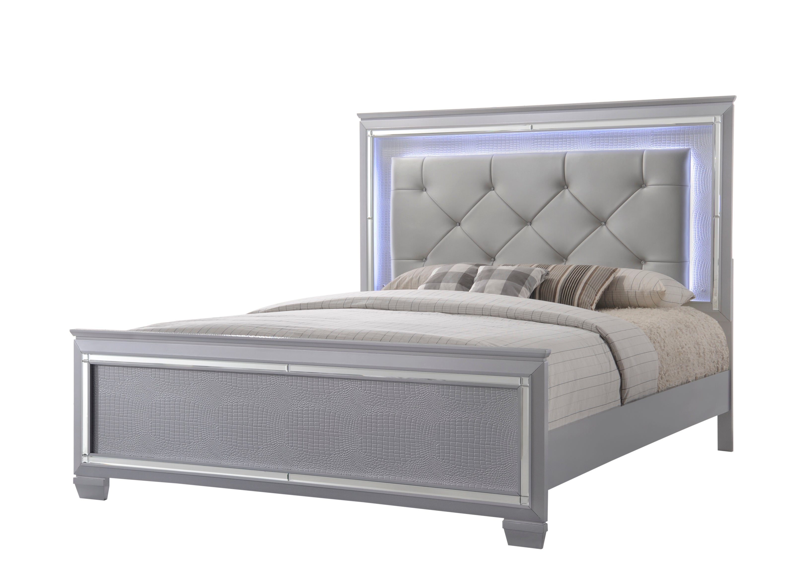 Lillian 4-Piece Metallic Wood Queen Bedroom Set with LED Accents – B7100