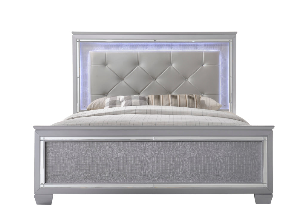 Lillian 4-Piece Metallic Wood Queen Bedroom Set with LED Accents – B7100
