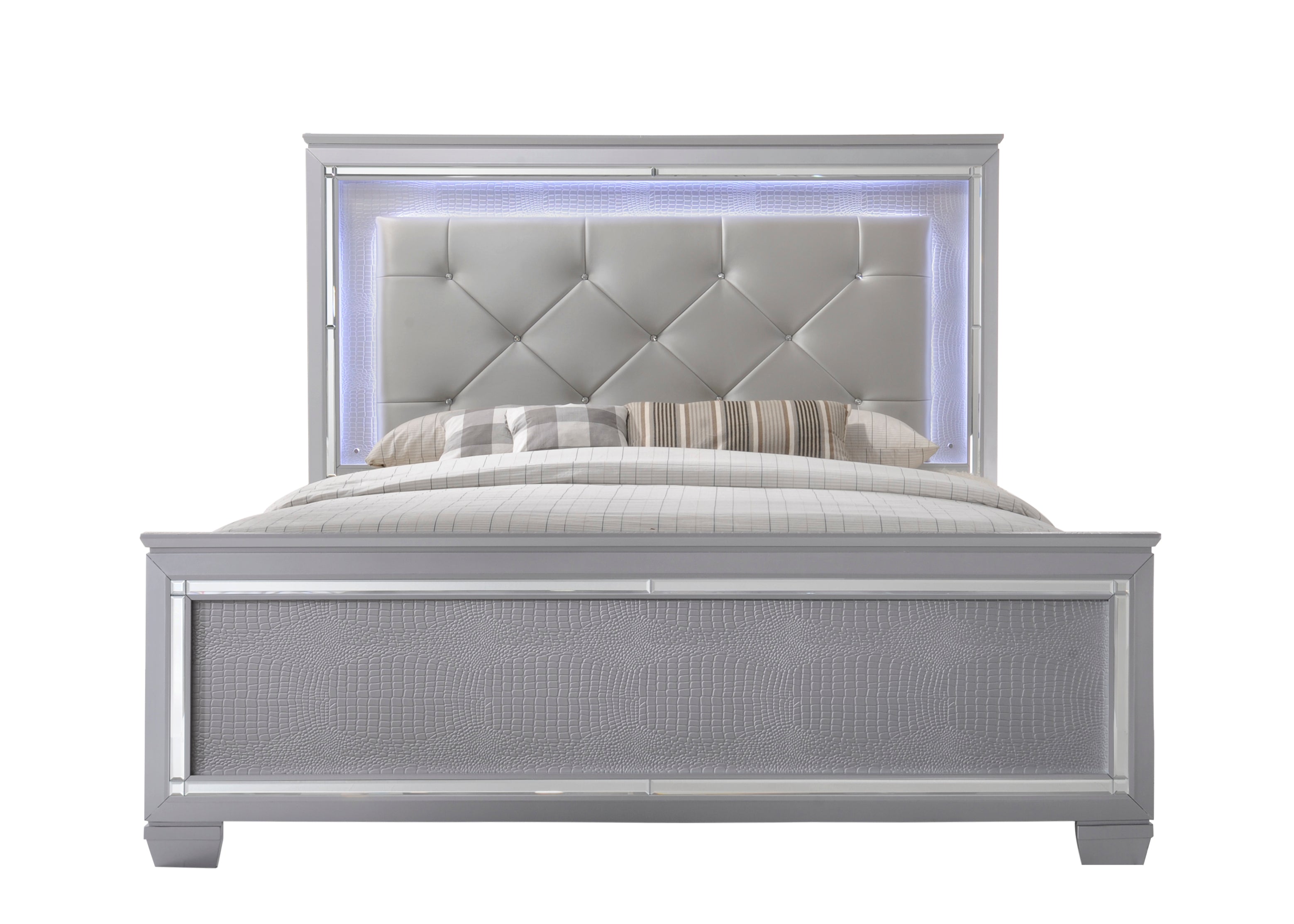 Lillian 4-Piece Metallic Wood Queen Bedroom Set with LED Accents – B7100