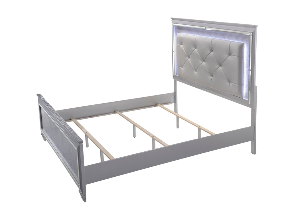 Lillian 4-Piece Metallic Wood Queen Bedroom Set with LED Accents – B7100