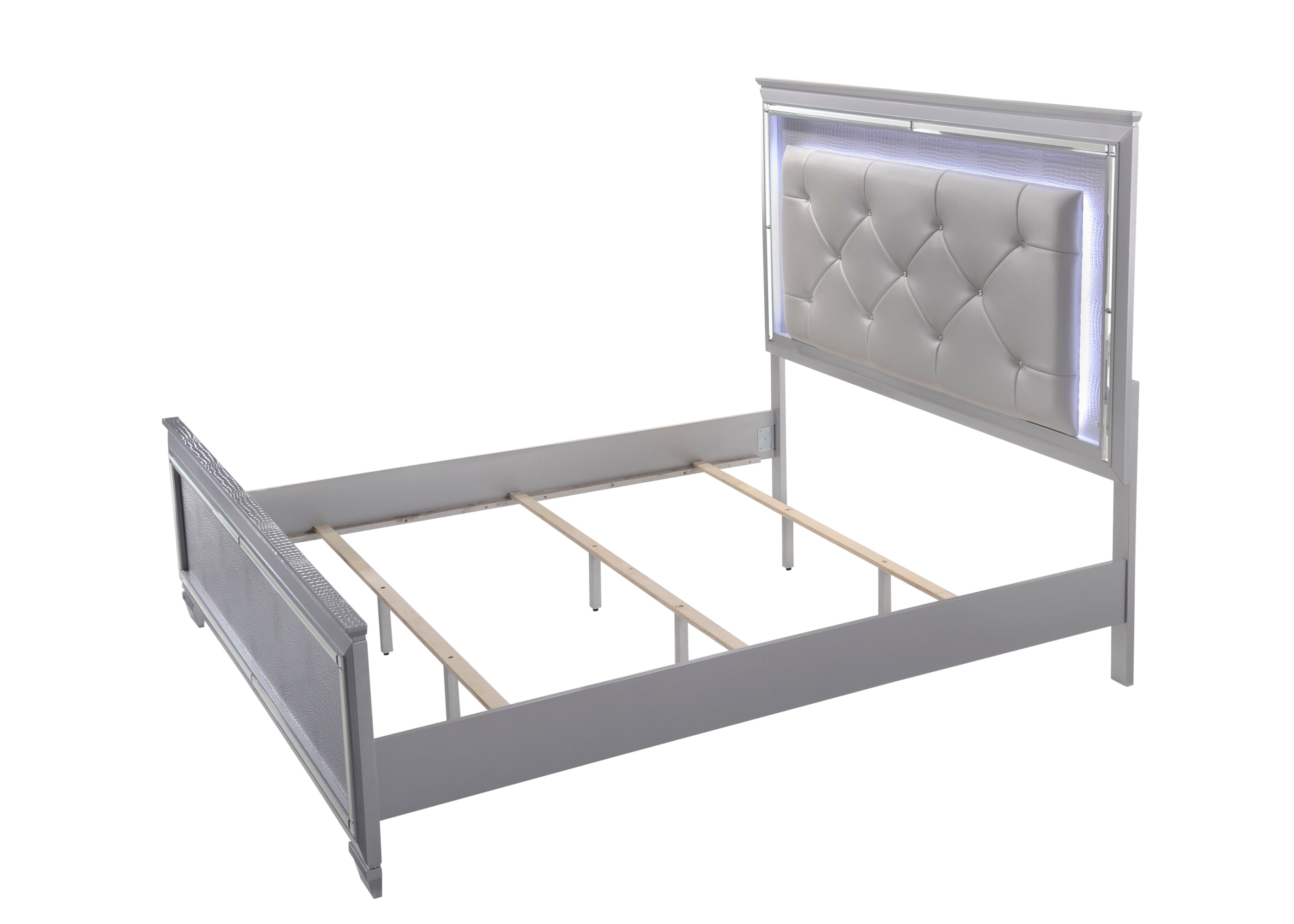 Lillian 4-Piece Metallic Wood Queen Bedroom Set with LED Accents – B7100