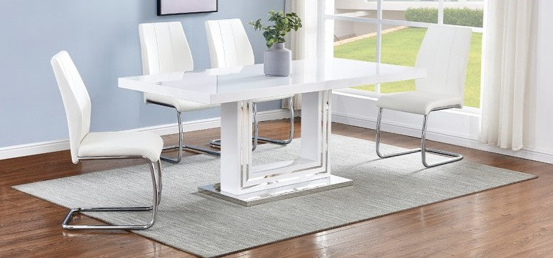 Best master BA206-7pc 7 pc Everett glossy white finish wood modern dining table set