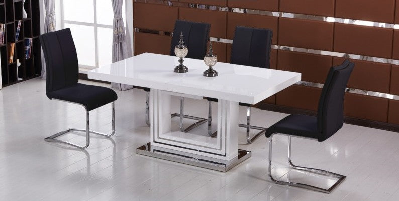 Best master BA207-7pc-BK 7 pc Everett glossy white finish wood modern dining table set black chairs