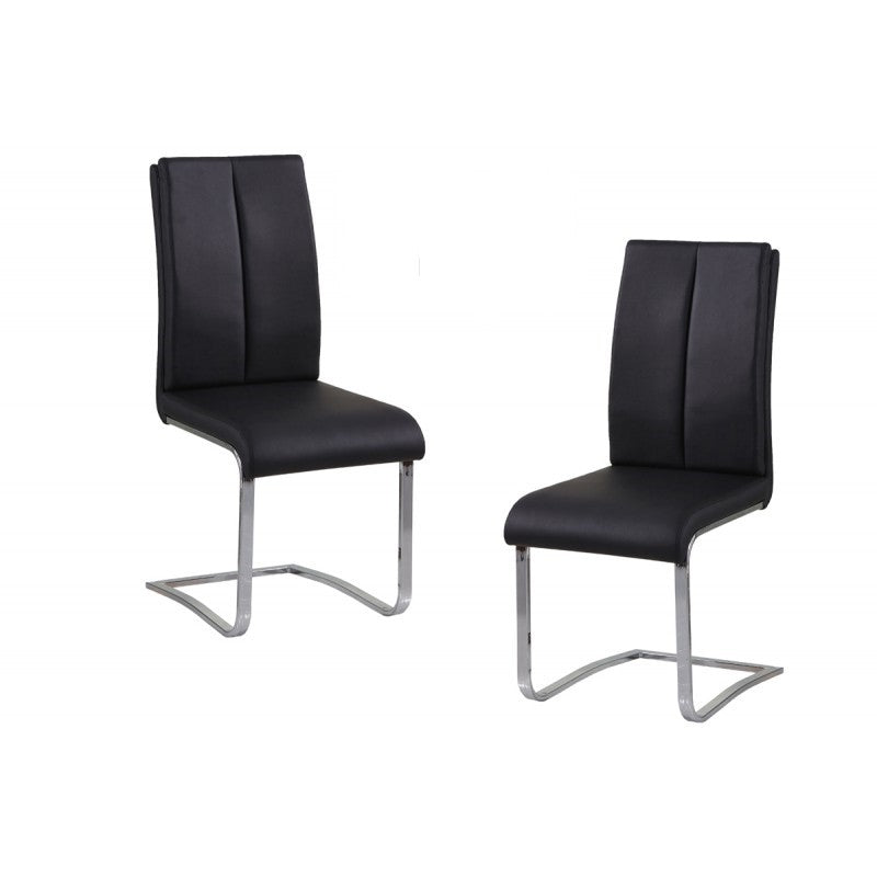 Best master BA207-2PC  Set of 2 Everett modern black dining chairs chrome frame