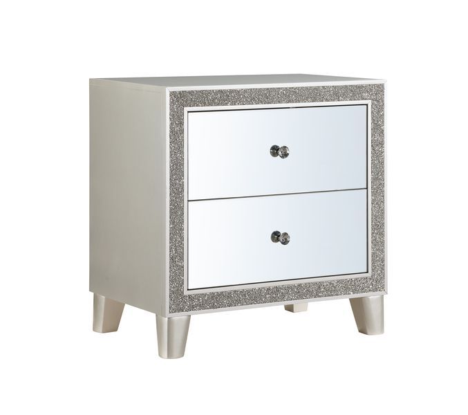 Acme BD00243 Astoria grand Sliverfluff champagne finish wood mirrored fronts nightstand bed side table