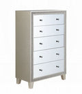 Acme BD00247 Sliverfluff champagne finish wood mirrored fronts 5 drawer tall chest