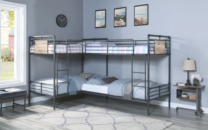 Acme BD00370 Wildon home cordelia quadruple twin over twin low rise sandy black dark bronze hand rubbed finish tubular metal bunk bed