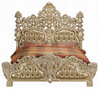 Acme BD00451EK 4 pc Astoria grand seville gold finish wood ornately carved tan faux leather headboard Eastern king bedroom set