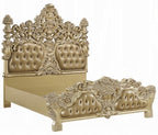 Acme BD00451EK 4 pc Astoria grand seville gold finish wood ornately carved tan faux leather headboard Eastern king bedroom set
