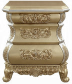 Acme BD00451EK 4 pc Astoria grand seville gold finish wood ornately carved tan faux leather headboard Eastern king bedroom set