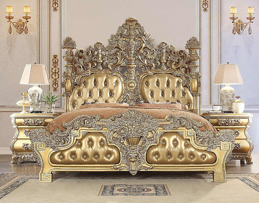 Acme BD00451EK Astoria grand seville antique gold finish wood french inspired ornate eastern king bed