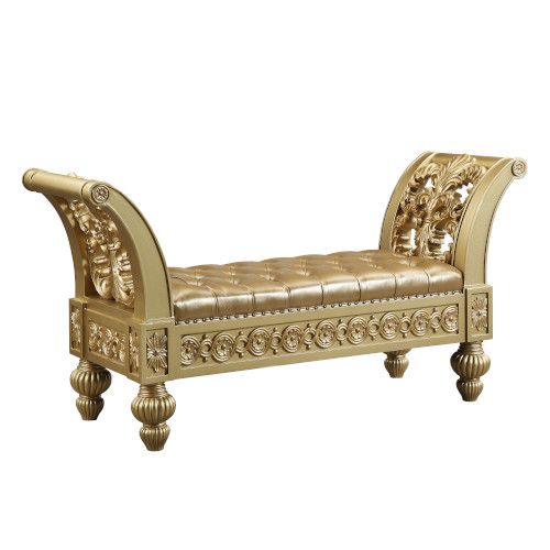 Acme BD00456 Astoria grand seville antique gold finish wood french inspired ornate bedroom bench