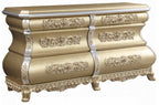 Acme BD00451EK 4 pc Astoria grand seville gold finish wood ornately carved tan faux leather headboard Eastern king bedroom set