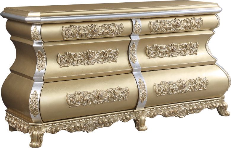 Acme BD00454 Astoria grand seville antique gold finish wood french inspired ornate 6 drawer dresser