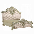 Vatican Champagne Silver Finish Wood Ornately Carved Faux Leather Headboard Eastern King Bed – BD00461EK-BED