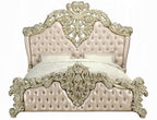 Acme BD00461EK 4 pc Astoria grand vatican champagne silver finish wood ornately carved faux leather headboard Eastern king bedroom set