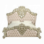 Vatican Champagne Silver Finish Wood Ornately Carved Faux Leather Headboard Eastern King Bed – BD00461EK-BED