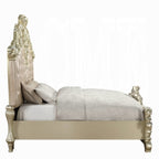 Vatican Champagne Silver Finish Wood Ornately Carved Faux Leather Headboard Eastern King Bed – BD00461EK-BED