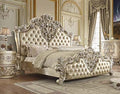 Acme BD00461EK-BED Astoria grand vatican champagne silver finish wood ornately carved faux leather headboard Eastern king bed