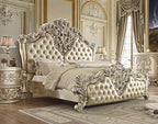 Vatican Champagne Silver Finish Wood Ornately Carved Faux Leather Headboard Eastern King Bed – BD00461EK-BED