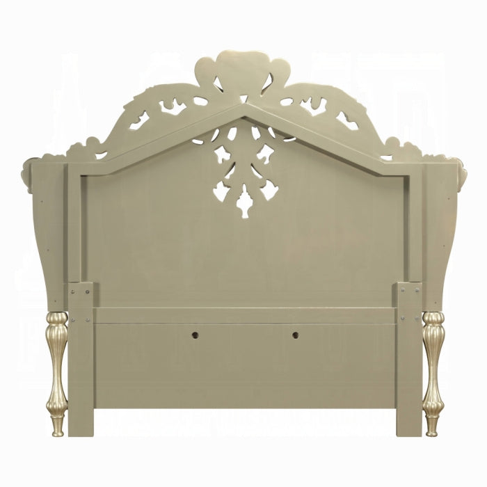 Vatican Champagne Silver Finish Wood Ornately Carved Faux Leather Headboard Eastern King Bed – BD00461EK-BED