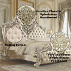 Acme BD00461EK 4 pc Astoria grand vatican champagne silver finish wood ornately carved faux leather headboard Eastern king bedroom set