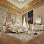 Acme BD00461EK 4 pc Astoria grand vatican champagne silver finish wood ornately carved faux leather headboard Eastern king bedroom set