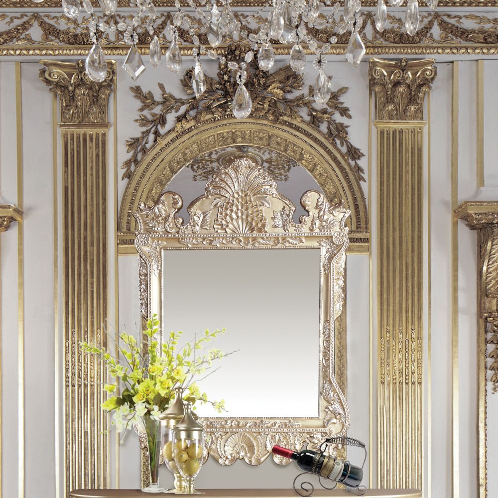 Acme BD00461EK 4 pc Astoria grand vatican champagne silver finish wood ornately carved faux leather headboard Eastern king bedroom set