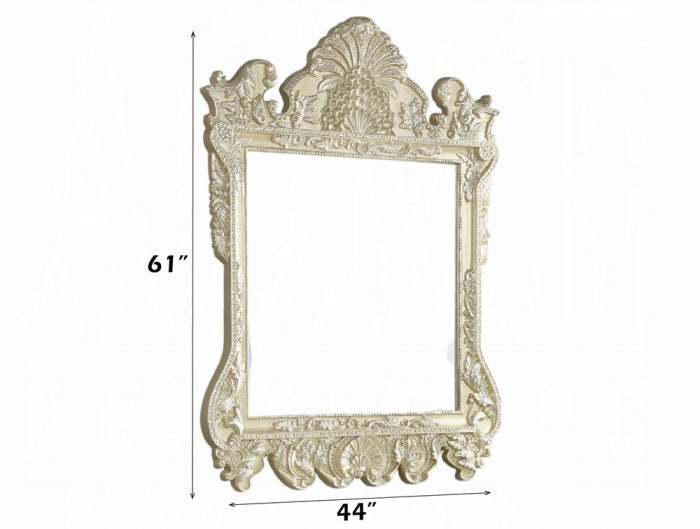 Acme BD00461EK 4 pc Astoria grand vatican champagne silver finish wood ornately carved faux leather headboard Eastern king bedroom set