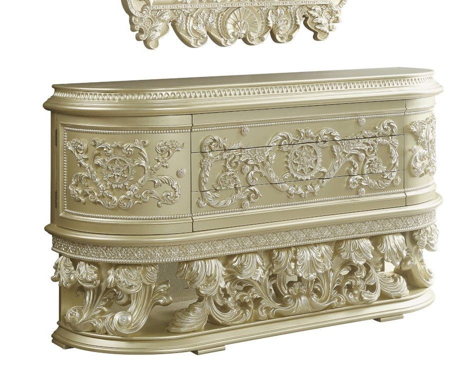Acme BD00464 Astoria grand vatican champagne silver finish wood ornately carved dresser console table
