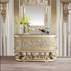 Acme BD00461EK 4 pc Astoria grand vatican champagne silver finish wood ornately carved faux leather headboard Eastern king bedroom set