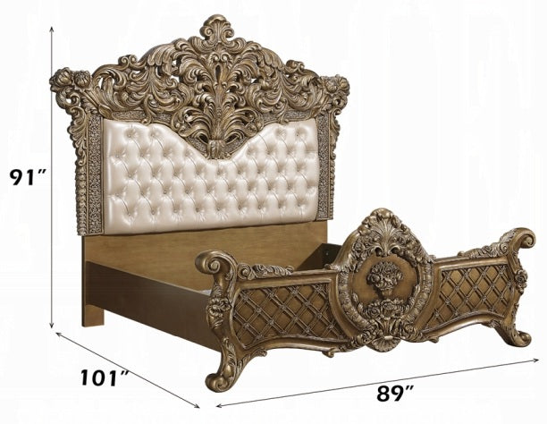 Acme BD00471EK Astoria grand constantine antique gold finish wood french inspired baroque ornate eastern king bed