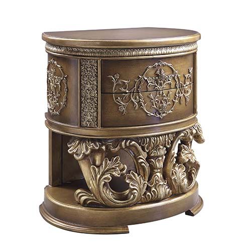 Acme BD00472 Astoria grand constantine antique gold finish wood french inspired baroque ornate nightstand