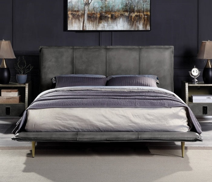 Acme BD00559Q Metis grey top grain leather mid century modern queen bed