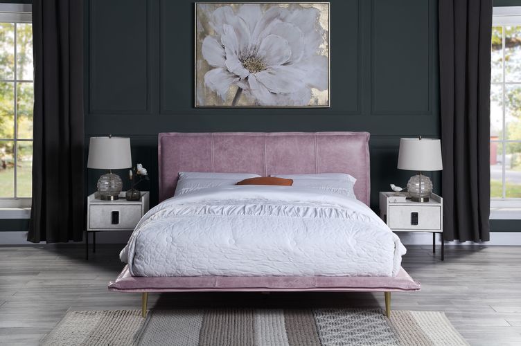 Acme BD00561Q Astoria grand metis pink top grain leather upholstered queen bed