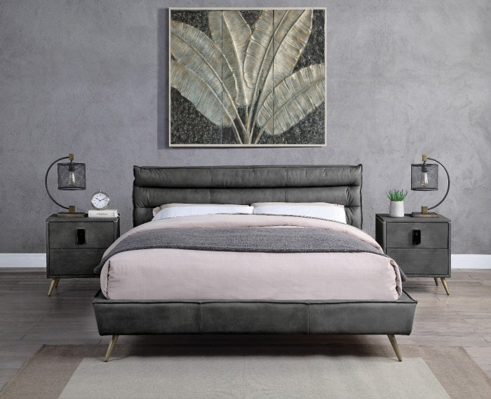 Acme BD00563Q Doris gray top grain leather mid century modern queen bed