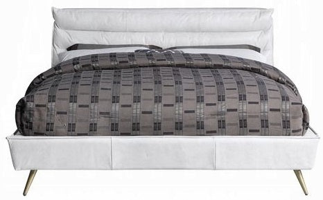 Acme BD00565Q Doris vintage white top grain leather mid century modern queen bed